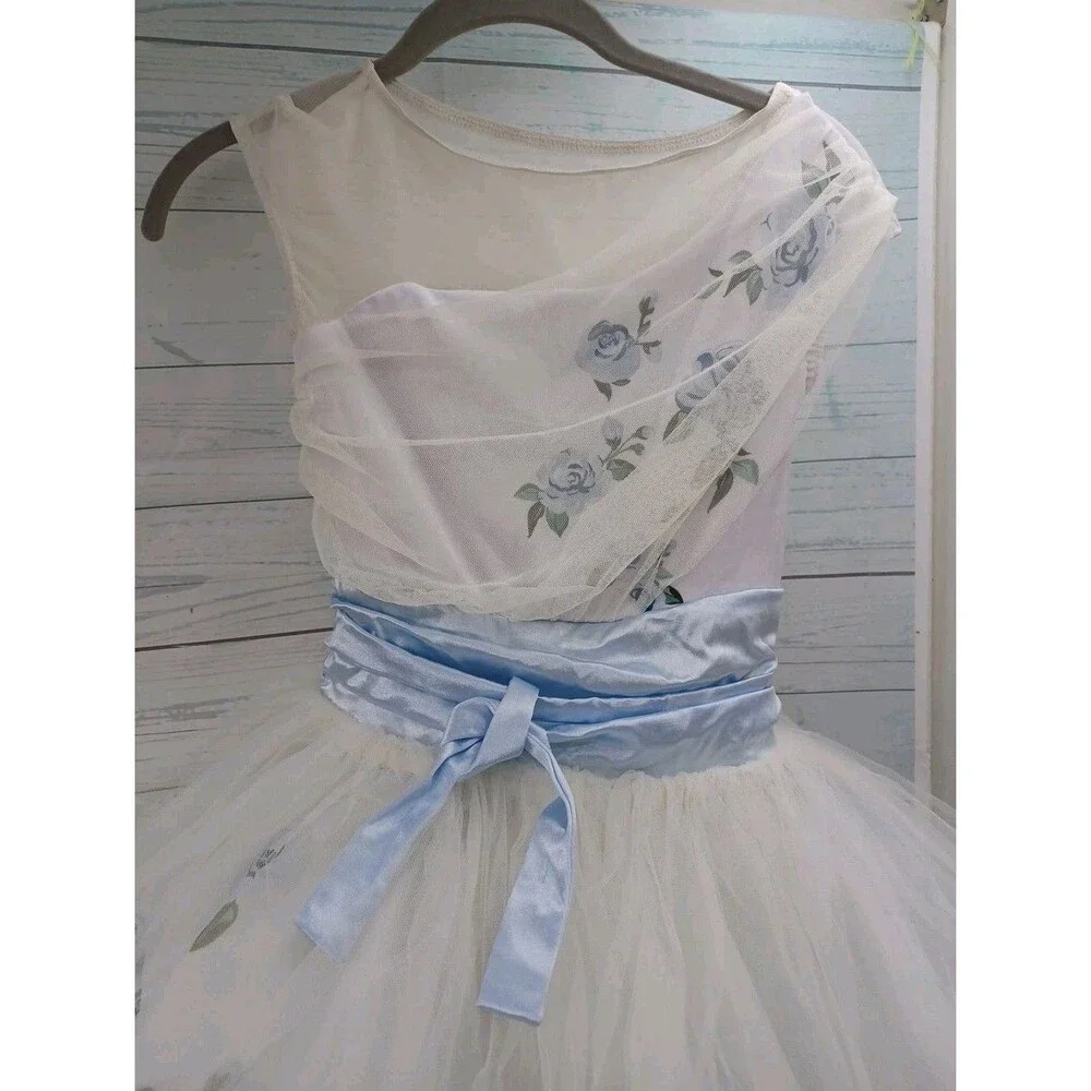 Weissman Girls Costume Dance Leotard Blue Child L CL Gymnastics Dancewear Floral